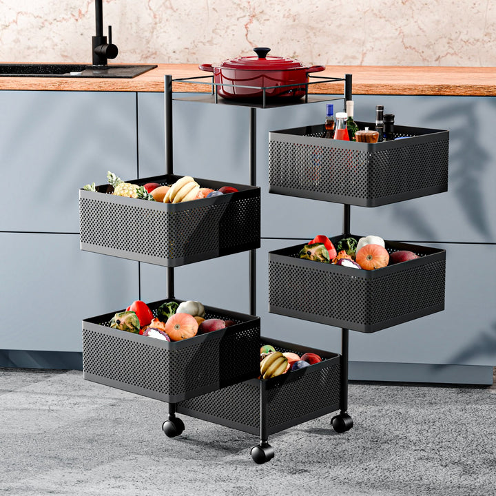 COVAODQ 5-Tier Trolley on Wheels,Kitchen Storage Trolley,5 Tier Storage Trolley,Vegetable Trolleys for Kitchens COVAODQ 5-Tier Trolley on Wheels,Kitchen Storage Trolley,5 Tier Storage Trolley,Vegetable Trolleys for Kitchens
