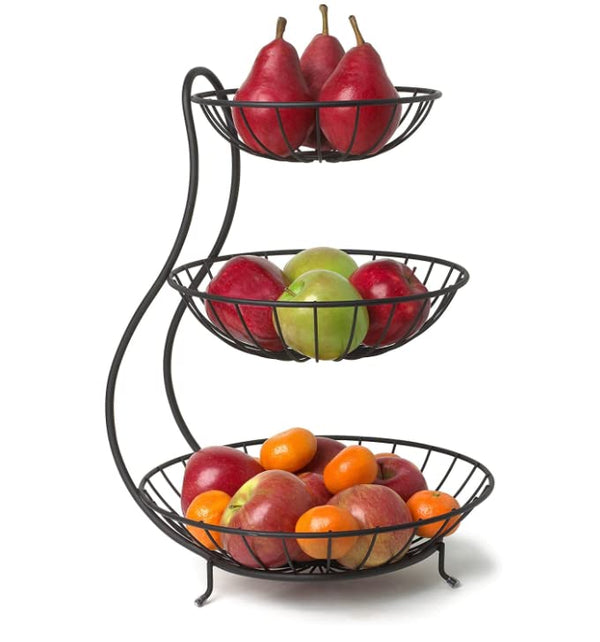 Fruit Basket:  Unique Yumi Arched Stacked 3-Tier Bowls, Modern Fruit Basket Stand