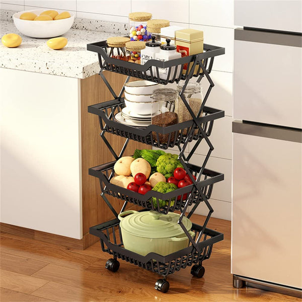 4-Tier Kitchen Organization Fruit Basket: Efficient Storage Rack for Tidy Spaces