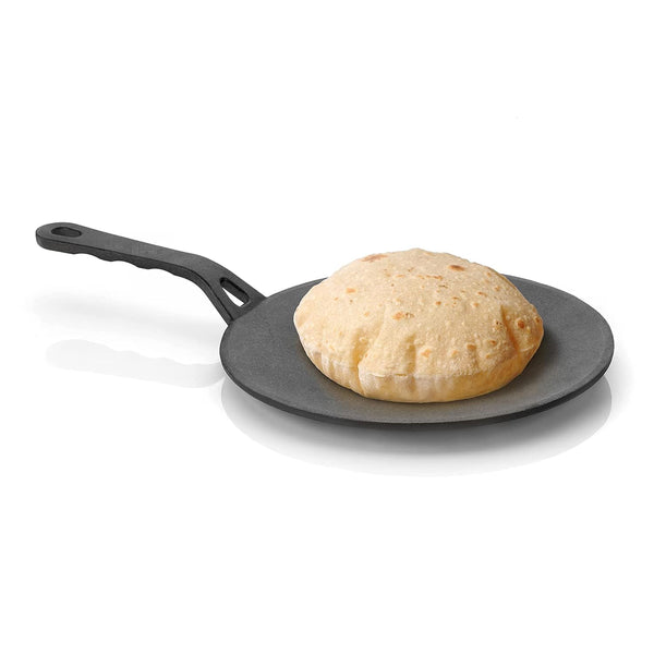 Pre-Seasoned Cast Iron Concave Tawa:  With Long Handle, Gas Compatible, Naturally Nonstick, Toxin-Free