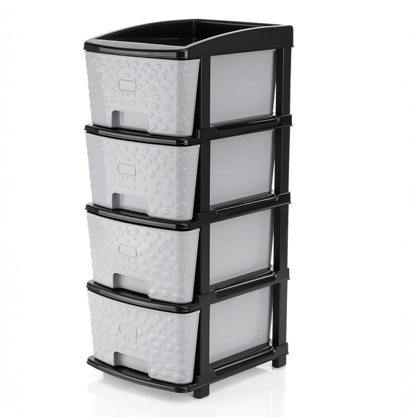 Grey & Black Chest of Drawers: Versatile Storage Organizer with Plastic Drawers