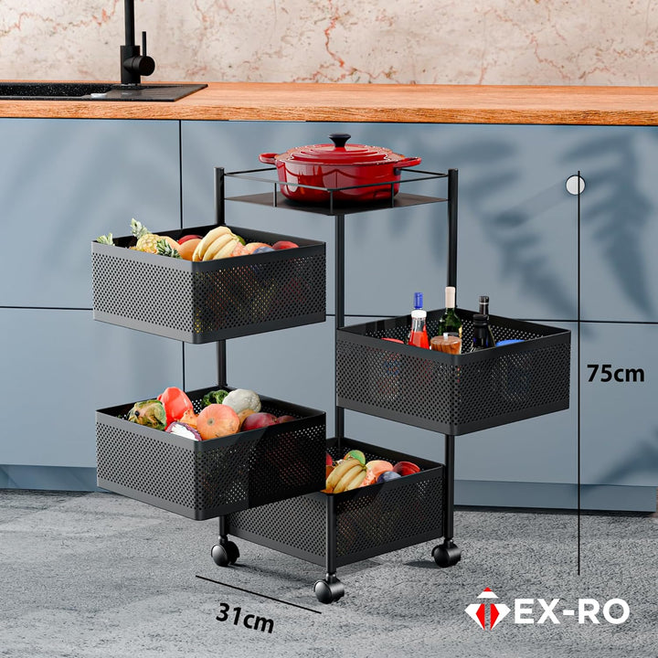 Carrello portaoggetti Metaltex Pisa a 4 ripiani con ruote, multiuso per casa, cucina, bagno, ufficio e garage, nero, 41 x 23 x 84 cm Carrello portaoggetti Metaltex Pisa a 4 ripiani con ruote, multiuso per casa, cucina, bagno, ufficio e garage, nero, 41 x 23 x 84 cm